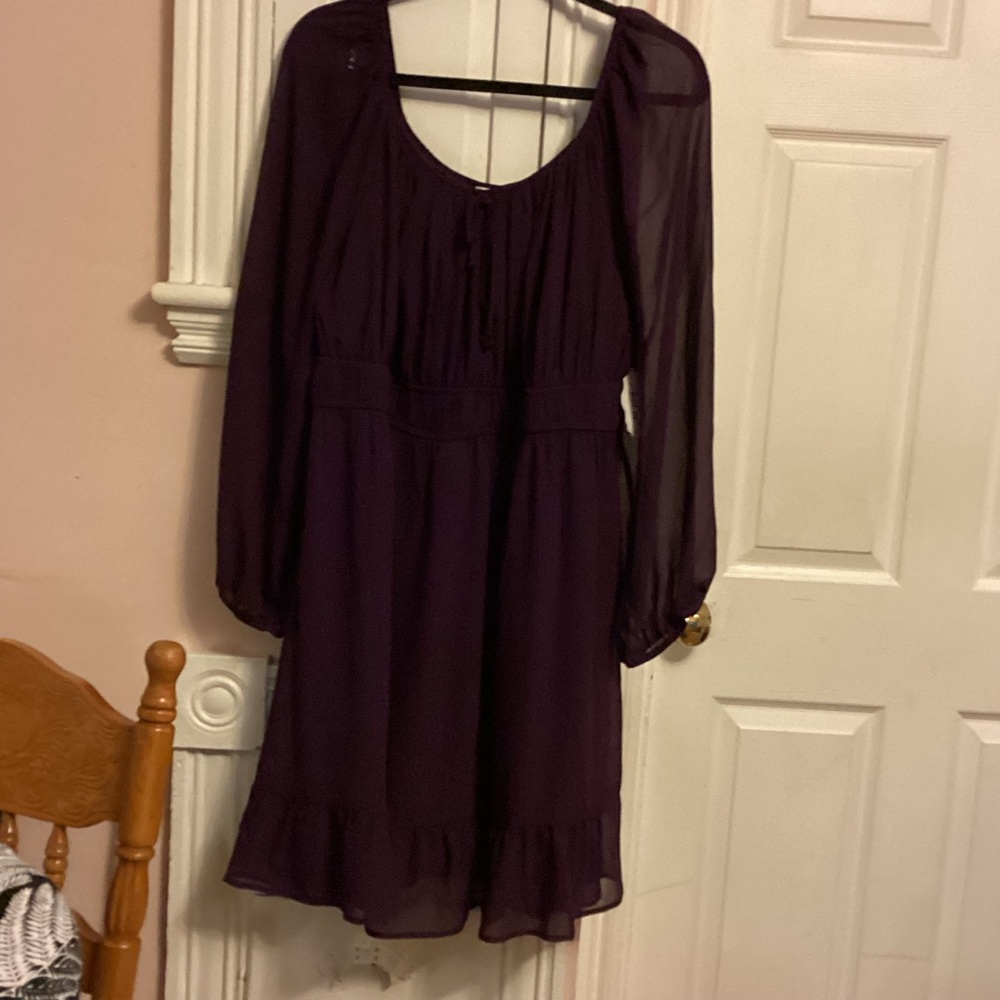 AUW dark Purple Pleated Sundress with Bishop Sleeves